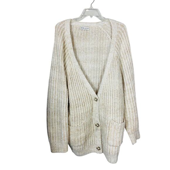 Ava & Viv Womens Chunky Knit Cardigan Sweater Oversized Ivory White One Size - Picture 1 of 6
